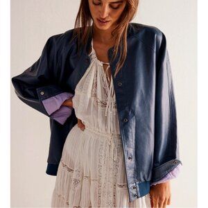 We the Free Wild Rose Vegan Leather Bomber Blue Large  $168